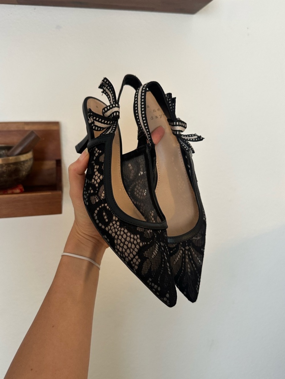 Pointed Lace Slingback Kitten Heel in Black - Picture 4 of 5
